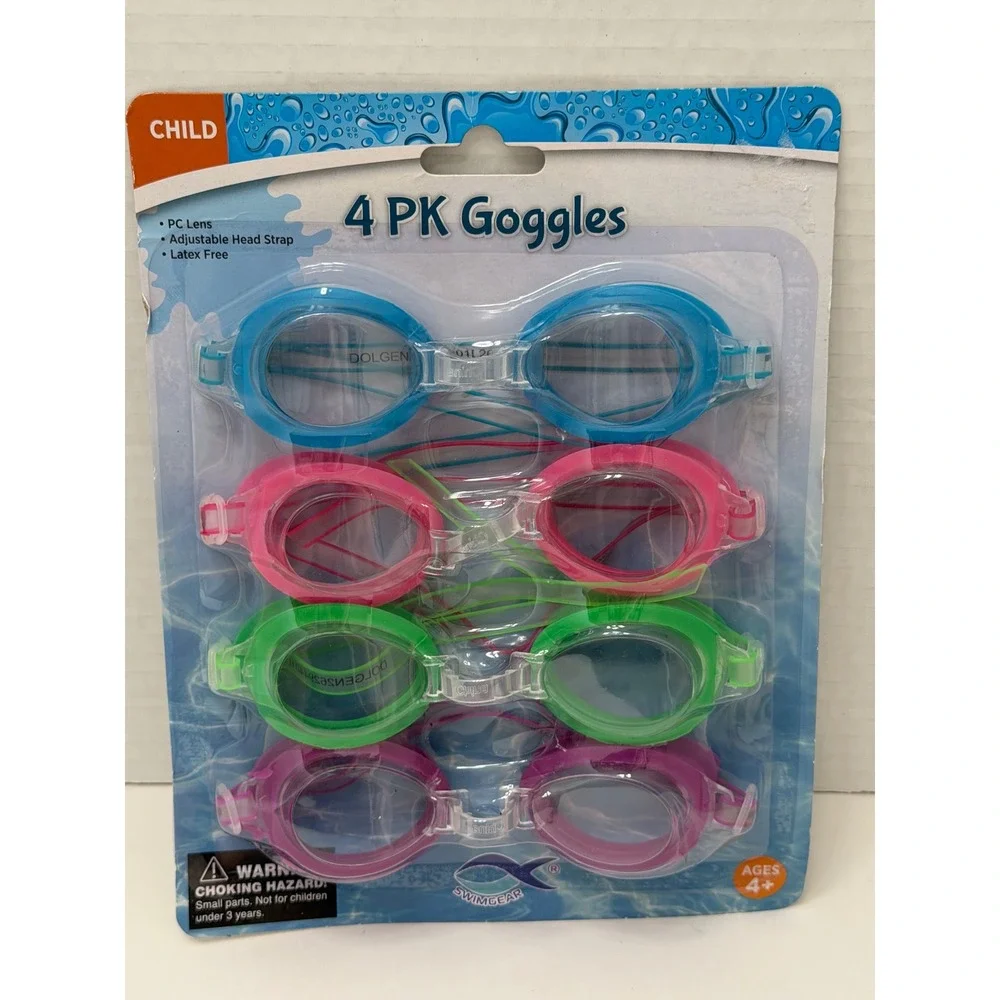 Swimgear Child Swim Goggles 4 Pack Multicolor Adjustable‎ Latex Free Ages 4+ NEW
